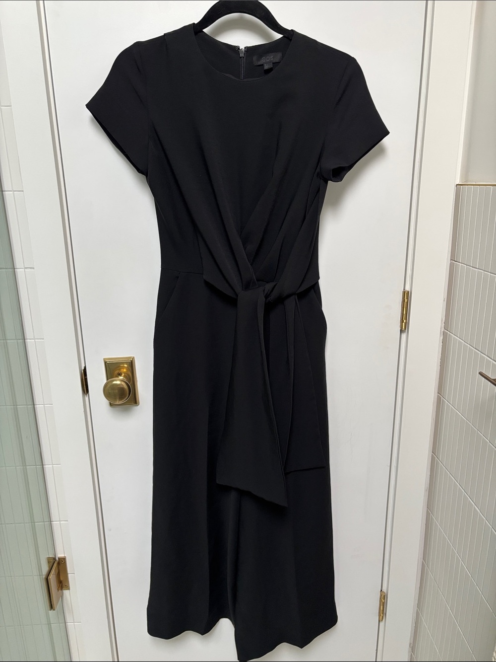 COS Black Tie-Front Short-Sleeve Wide-Leg Jumpsuit